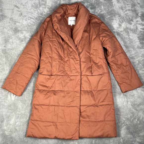 Madewell Coat Womens Small Dumont Quilted Black n Warm Umber Long Line Winter - Picture 5 of 13